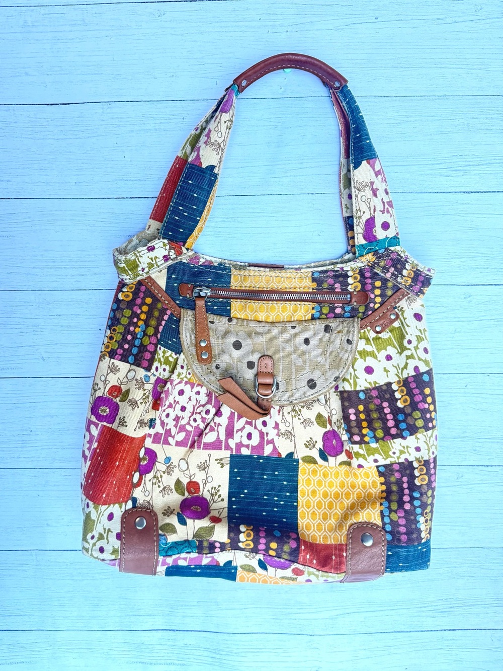 Fossil Patchwork Floral Canvas Shoulder Bag + Wallet Boho Y2K cottagecore - Picture 4 of 17